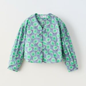 Zara Girls Floral Tie Front Blouse Top